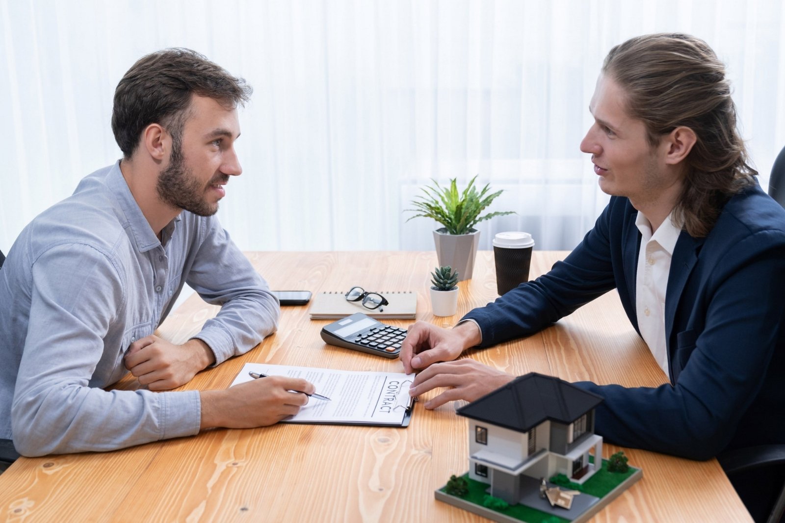Broker talks with people who want to purchase a home loan.